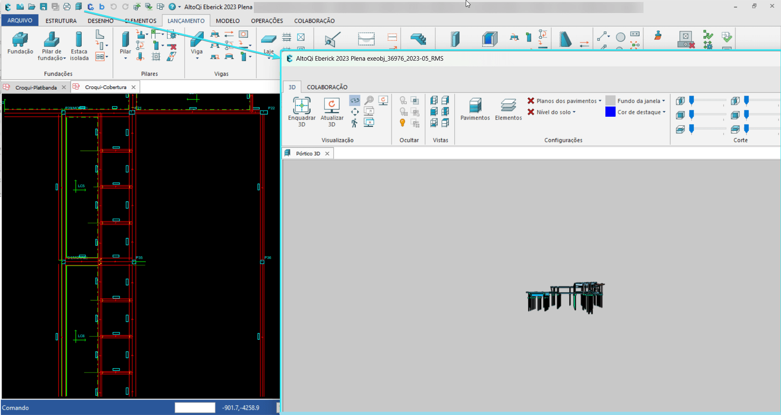 <strong>Visualização do pórtico 3D em janela separada</strong>